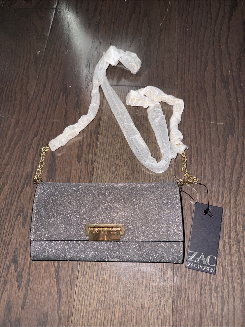 ZAC Zac Posen Glitter Envelope Crossbody in Silver